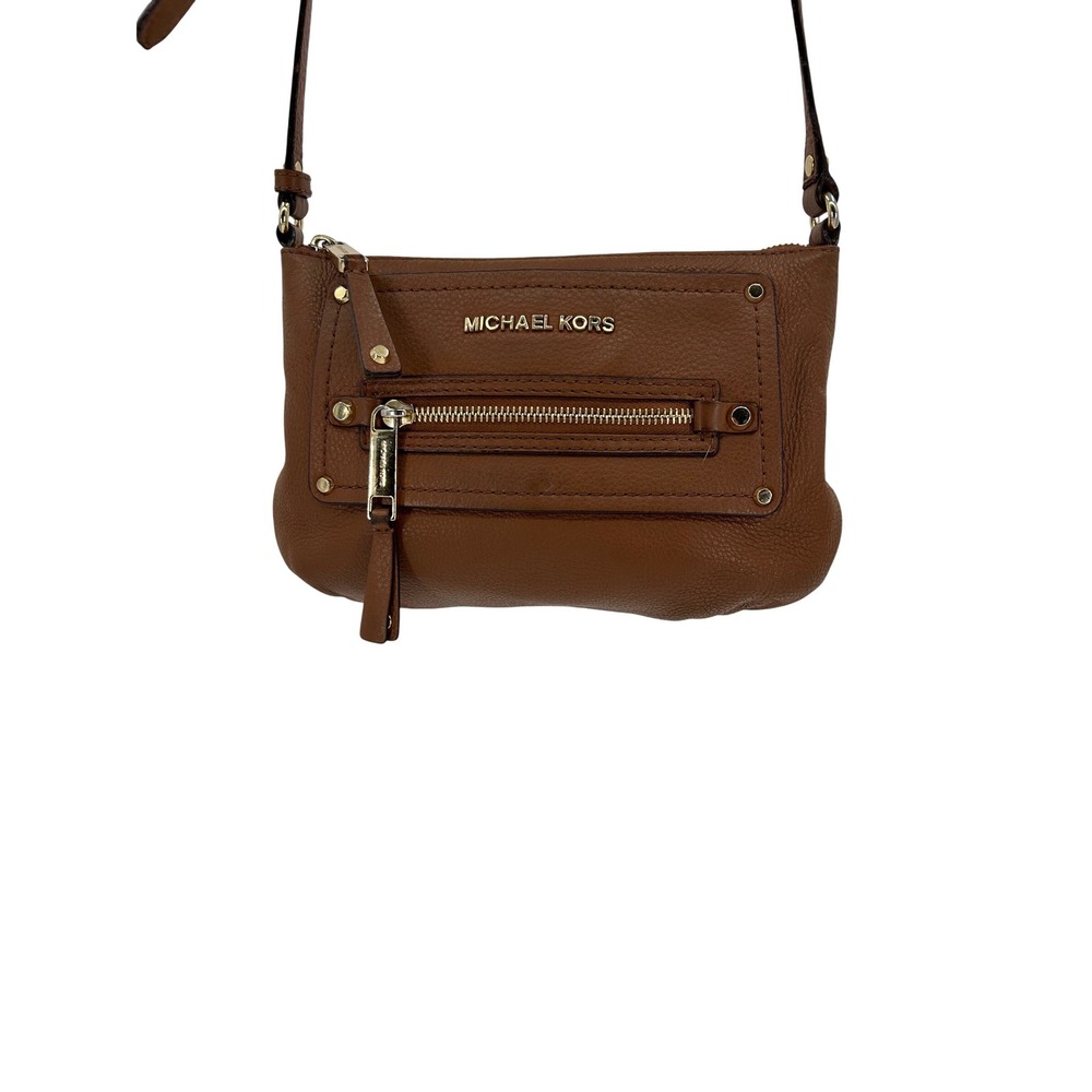 Michael Kors Bedford Crossbody Bag Brown Pebbled Leather Gold Hardware Small